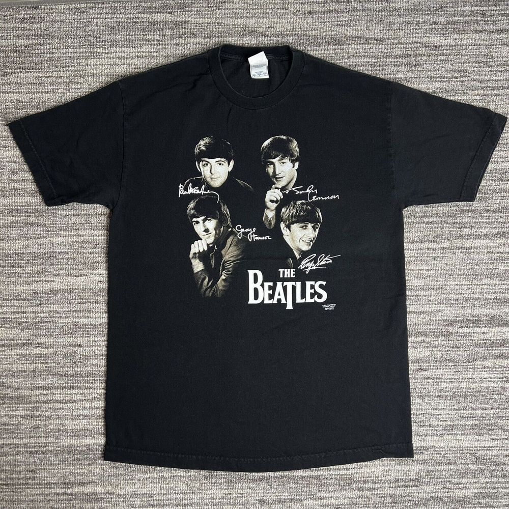 Vintage The Beatles T Shirt Adult Large Black Portrait 2001 Apple Corp Band Tee